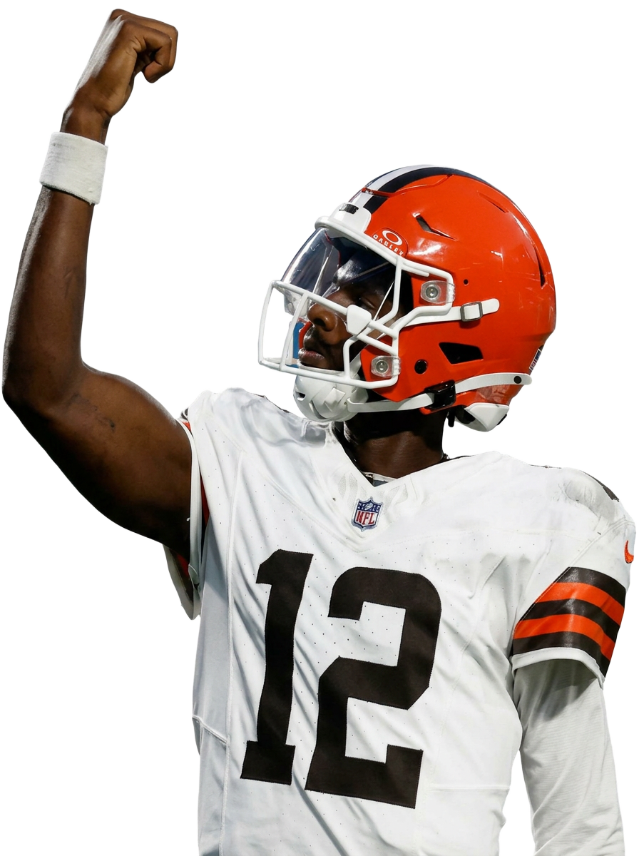 NFL player celebrating a touchdown with raised fist